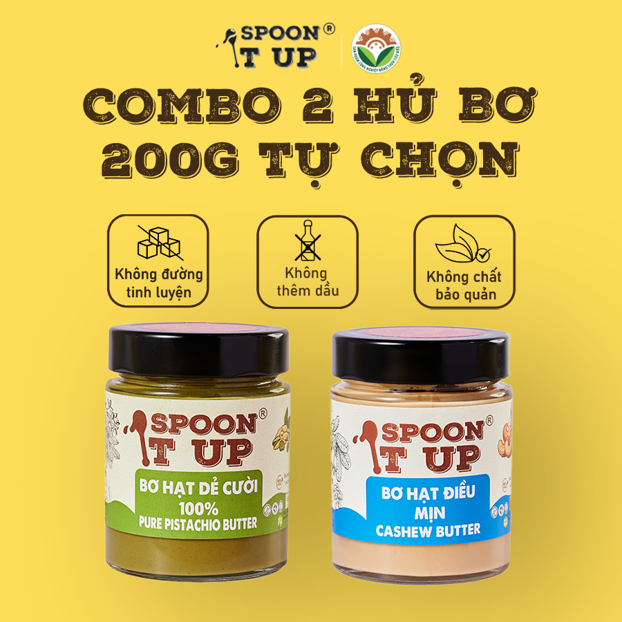 Combo 2 Hũ Bơ Dẻ 100g + Bơ Hạt Tự Chọn 200g Spoon It Up – Không Đường, Không Dầu