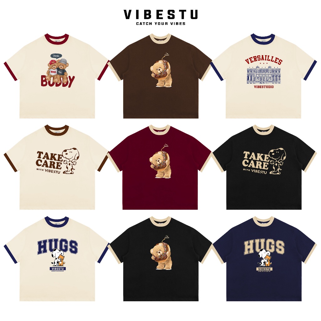  Áo Thun Local Brand VIBESTU " BST Phối Tay V1 " Áo Thun Boxy Form Rộng Unisex 250Gsm 100% Cotton 