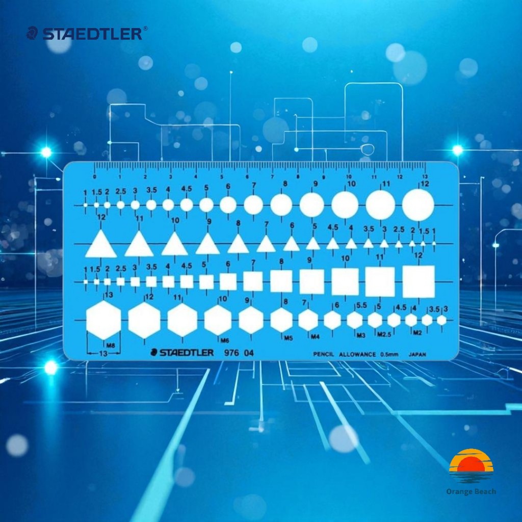 STAEDTLER 976 04 Template Ruler/Thước Template Chuyên Nghiệp/62 Lỗ/Chất Lượng Đức