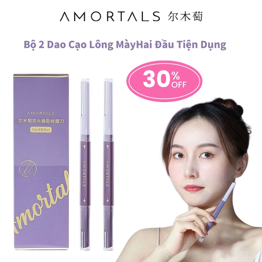 AMORTALS Bộ dao cạo lông mày hai đầu tiện dụng, dao tỉa lông mày cạo râu tiện lợi