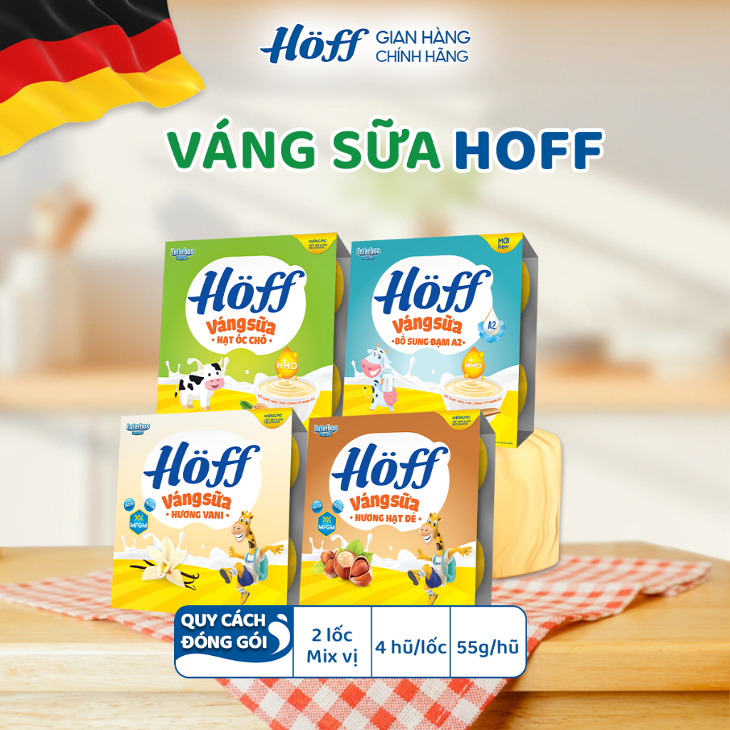 Combo 2 Lốc Váng sữa HOFF trẻ em bổ sung Canxi, MFGM, HMO cho bé ăn dặm (8 hộp x 55gr)