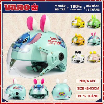[CHÍNH HÃNG] Mũ Bảo Hiểm Trẻ Em VARO Kids Có Kính Tai Bông– Nhựa ABS Cao Cấp – Size 48–53cm – Mẫu Dễ Thương