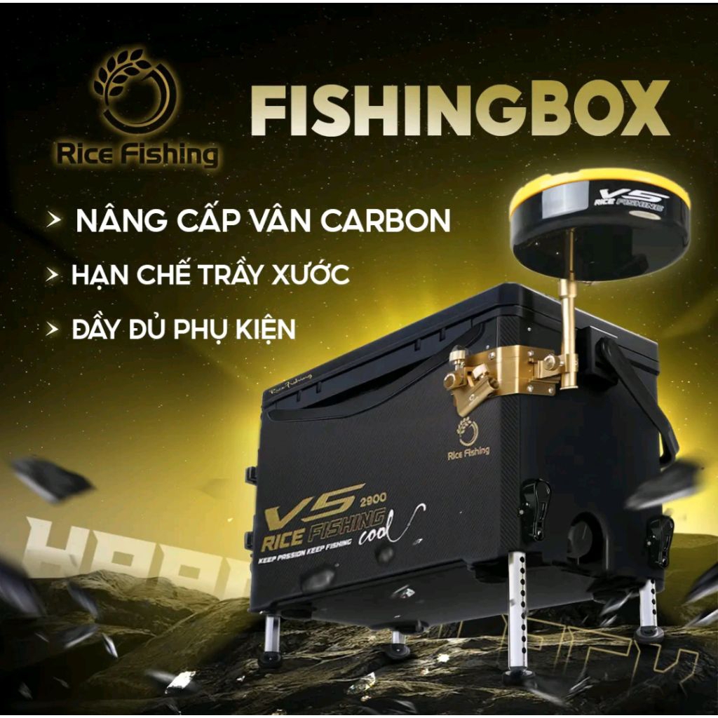 Thùng Câu V5 Rice Fishing Đại Lý Phiên Bản Full Vân Cacbon Dung Tích [ 29 Lít ]