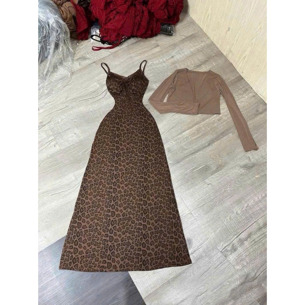 Váy Nữ Body 2 Dây Dáng Dài KANOMY D211, Đầm Body Nữ Thiết Kế Da Beo Phong Cách Thời Trang Kèm Áo | BigBuy360 - bigbuy360.vn