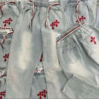  Quần Jeans Baggy Thêu Chữ Thập Cạp Cao Lưng Chun 40 - 78kg 