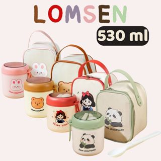 Bình ủ cháo, hộp đựng canh giữ nhiệt lõi inox 304 LOMSEN 530ml kèm muỗng đựng thức ăn cho bé 2 lớp tedemei Dear Rabbit