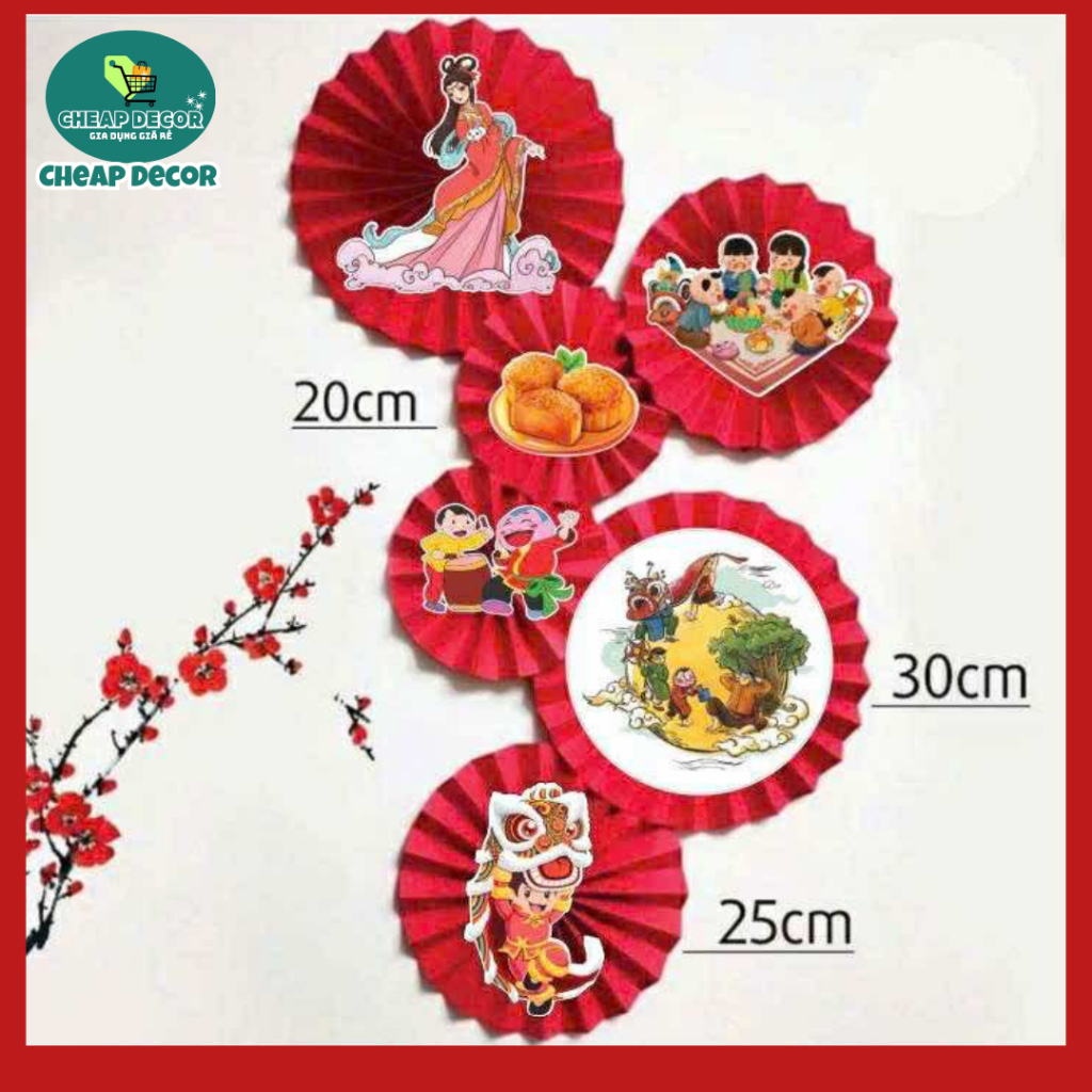 Set 6 quạt bộ vui tết trung thu decor quán,nhà cửa dịp trung thu