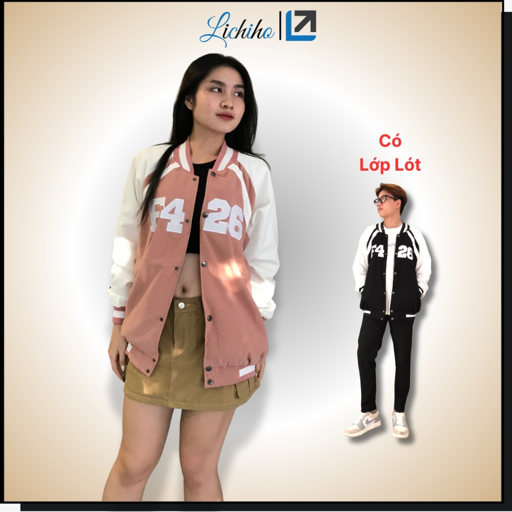 Áo khoác bomber bóng chày nam nữ chất da lộn thêu F426 Varsity jacket unisex form rộng 2 lớp LCH