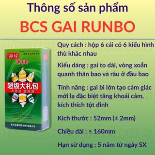 [hộp 6 cái 6 kiểu] Bao cao su gai bi lớn RUNBO chống xuất tinh sớm Bcs gân gai bi kéo dài thời gian