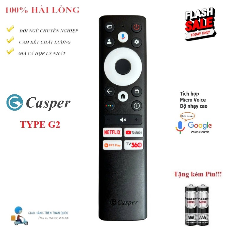 Remote Điều khiển GIỌNG NÓI VOICE TV Casper TYPE G2 NÚT FPT Play TV360 HÀNG XỊN HÃNG TẶNG PIN