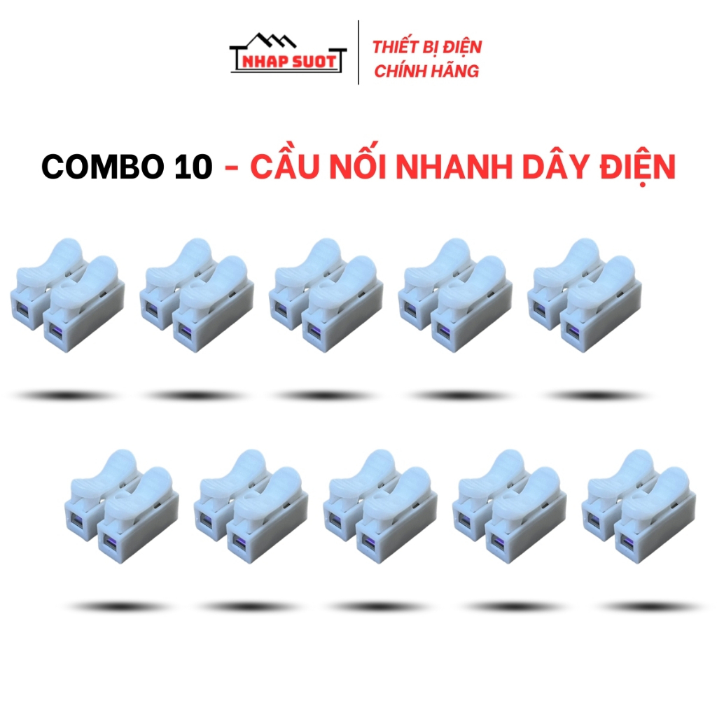 Combo 10 cái cầu nối nhanh dây điện, đầu kẹp điện đèn led, loại 2 cực, công suất nhỏ