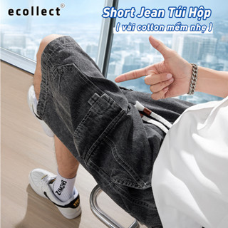 Quần Short Jean Nam Cargo ECOLLECT QS35 – Denim nhẹ thoáng, phom rộng ngang gối, dây rút tassel
