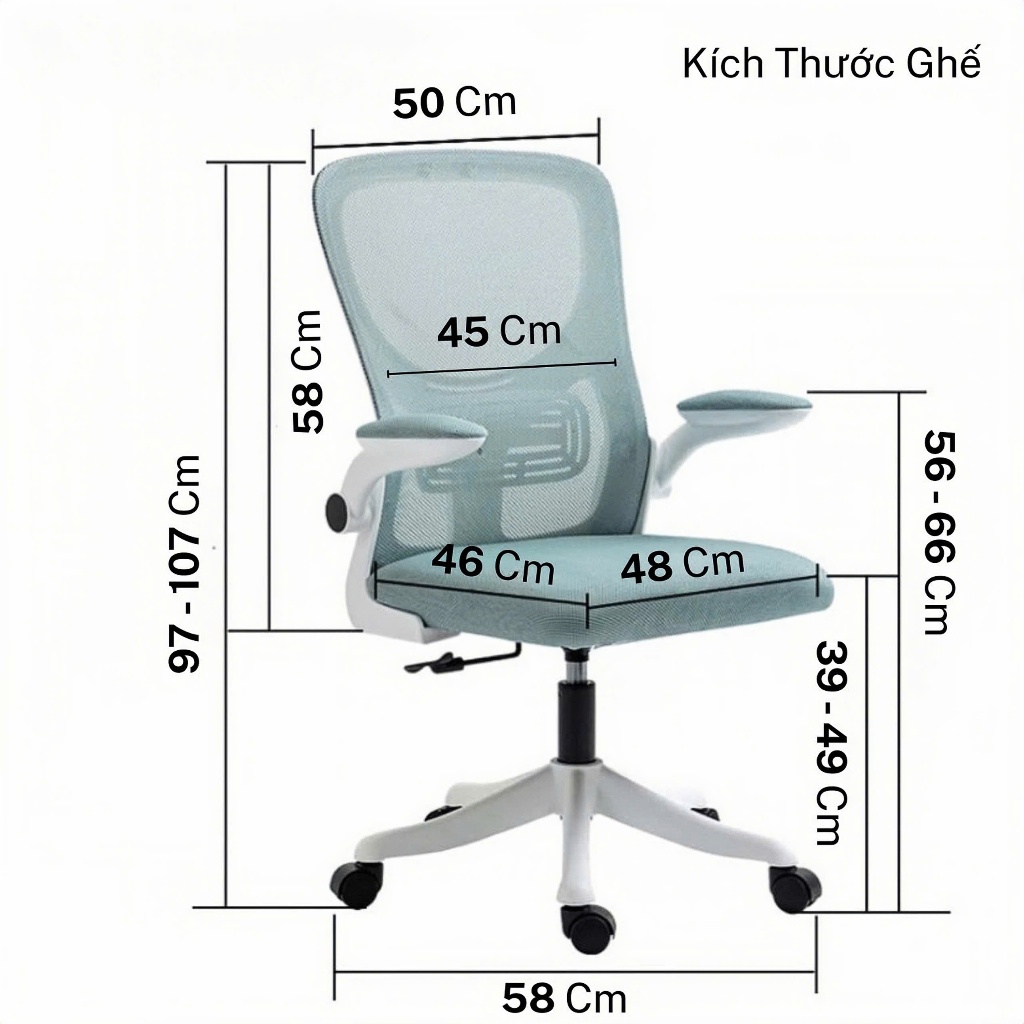 Ghế Xoay Công Thái Học {PTS}, Xoay 360 độ, Tay Ghế Có Đệm Vải, Lưng Ghế Thiết Kế Công Thái Học Bảo Vệ Cột Sống | BigBuy360 - bigbuy360.vn