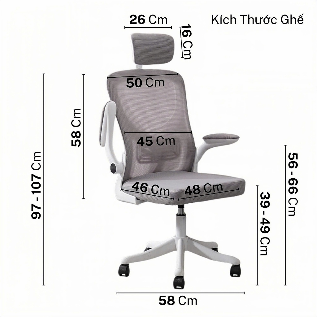Ghế Xoay Công Thái Học {PTS}, Xoay 360 độ, Tay Ghế Có Đệm Vải, Lưng Ghế Thiết Kế Công Thái Học Bảo Vệ Cột Sống | BigBuy360 - bigbuy360.vn