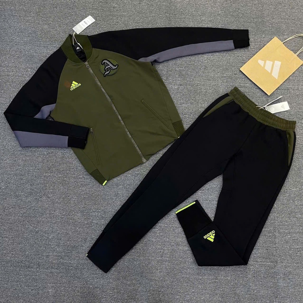 Bộ Hoodie Thu Đông Nam Áo Chui Màu Rêu Chữ A Bộ Đội thêu nổi chữ logo ngực phối quần nỉ basic boy phố