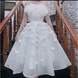 VÁY CƯỚI -ĐI TIỆC KIM TUYẾN LẤP LÁNH ĐÍNH HOA LÔNG VŨ FULL SIZE S/M/L/XL