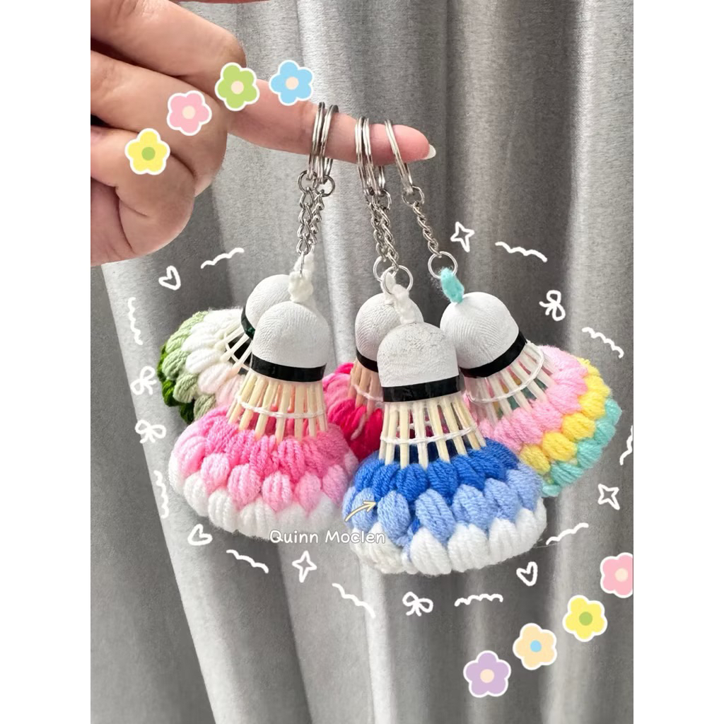 Móc Khoá Cầu Lông Móc Len Siêu Dễ Thương Móc khoá cầu lông bằng len handmade