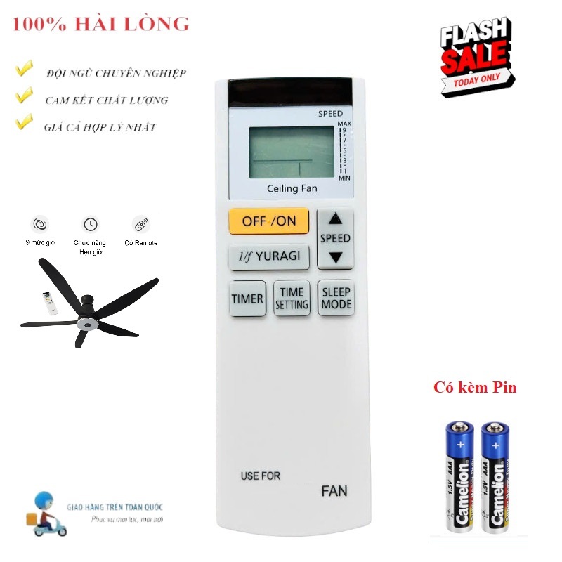 Điều khiển quạt trần Pa_na_so_nic 5 cánh DÀI 1/f YURAGI- Hàng mới XỊN 100% Tặng kèm Pin