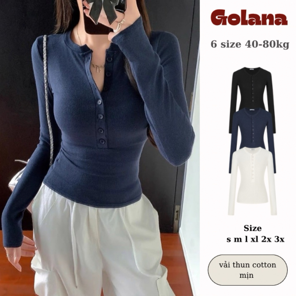Áo THUN ÔM len mịn tay dài cài cúc mở AT54 (Có bigsize) | BigBuy360 - bigbuy360.vn