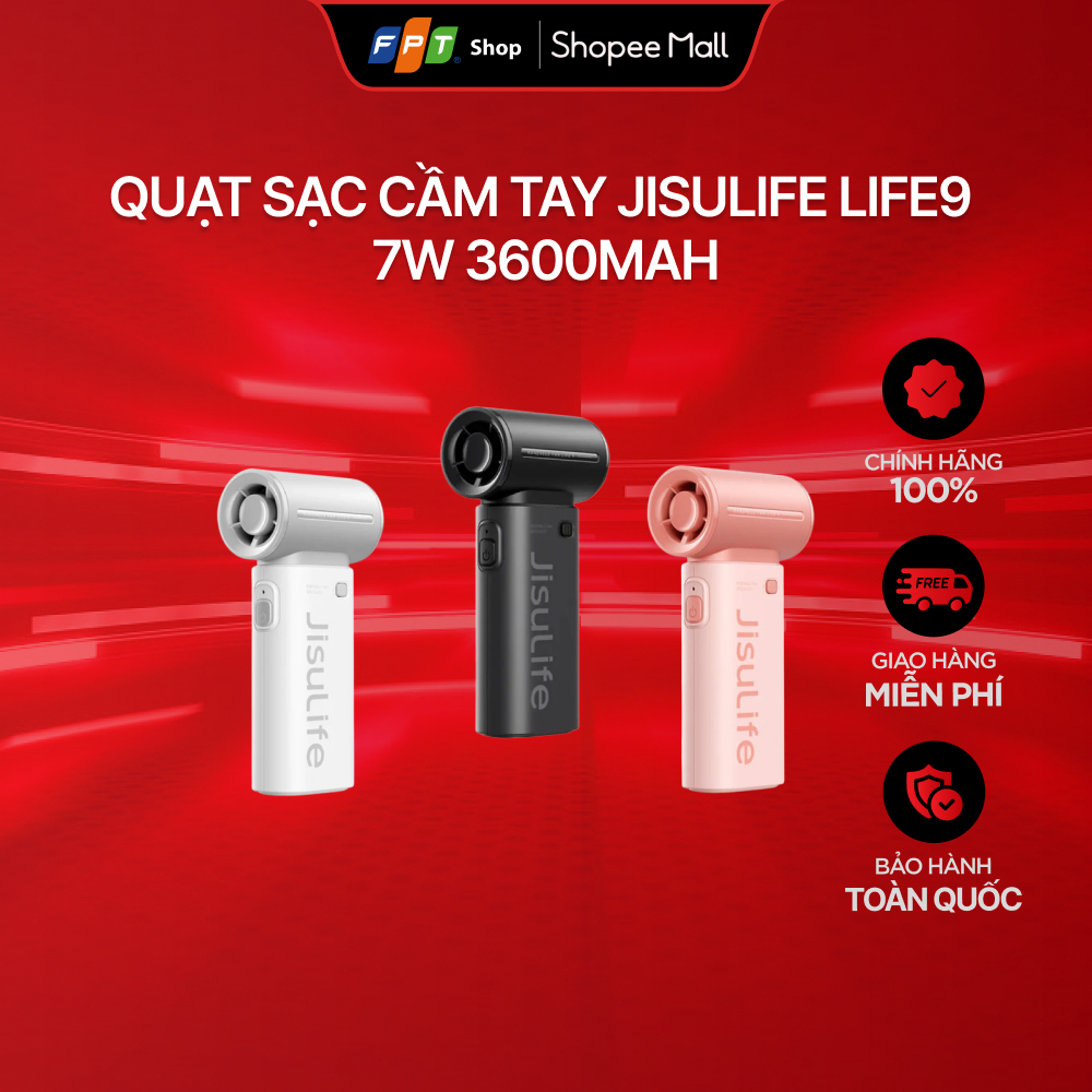 [Chỉ GH tận nơi] Quạt sạc cầm tay Jisulife LIFE9 7W 3600mAh