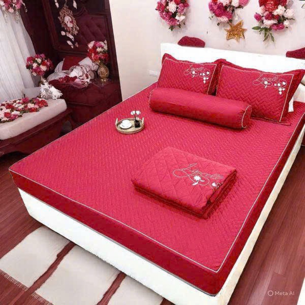 Bộ chăn ga gối trần bông phi lụa 5 món cao cấp Chất liệu phi lụa cao cấp, bề mặt bóng mịn, mềm mại