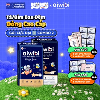 [DÒNG CAO CẤP] [COMBO 2] Tã Bỉm Ban Đêm Dán/Quần Cao Cấp Aiwibi Australia, Bỉm Đêm Cho Bé Siêu Khô Thoáng & Khóa Ẩm