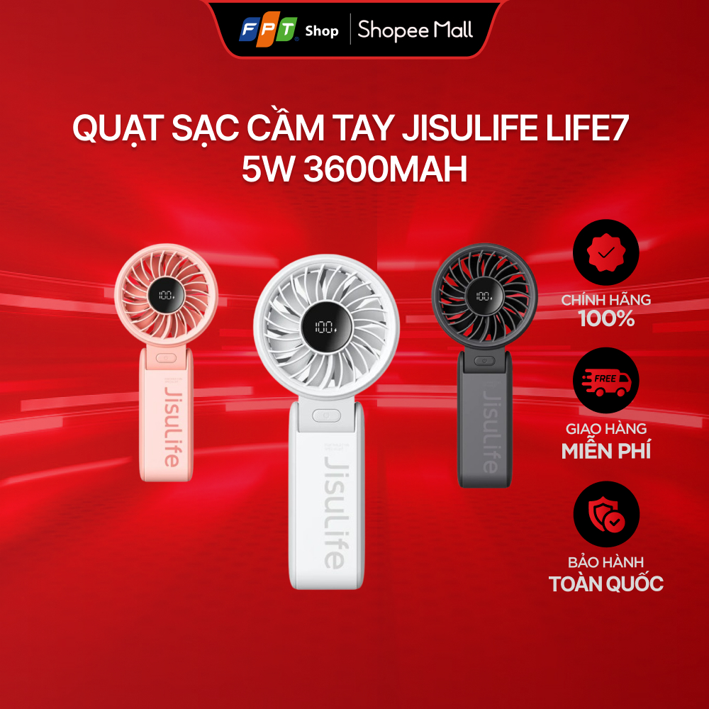 [Chỉ GH tận nơi] Quạt sạc cầm tay Jisulife LIFE7 5W 3600mAh