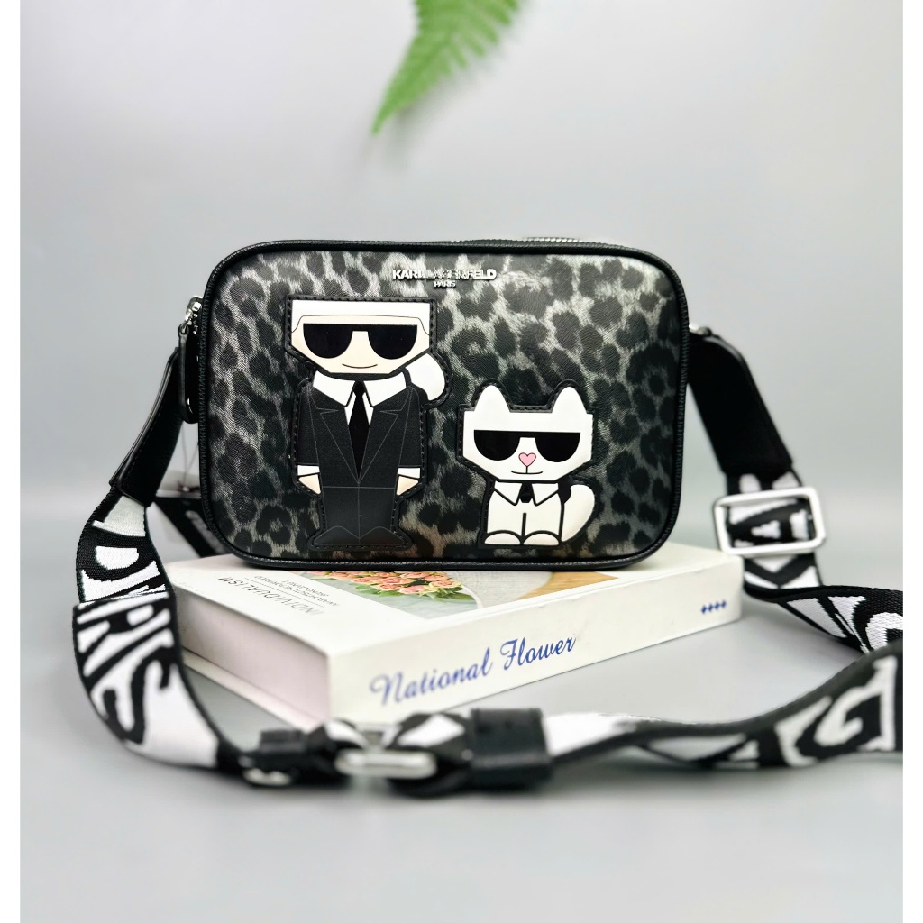 Túi Đeo Chéo Chính Hãng Karl Lagerfeld Maybelle Karl Duo Camera Crossbody - Đen Da Beo