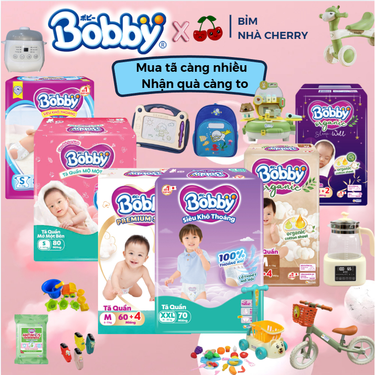 Tã Bỉm quần Bobby Ultra+ / Bobby Premium / Bobby Organic / tã đêm Bobby Sleep Well cao cấp đủ size cho bé M L XL 2XL 3XL