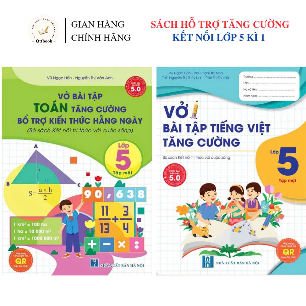 Sách - [ Lớp 5 - Tập 1 - Kết nối tri thức ] - (Bộ 2 quyển ): Vở bài tập Toán, Tiếng Việt tăng cường 