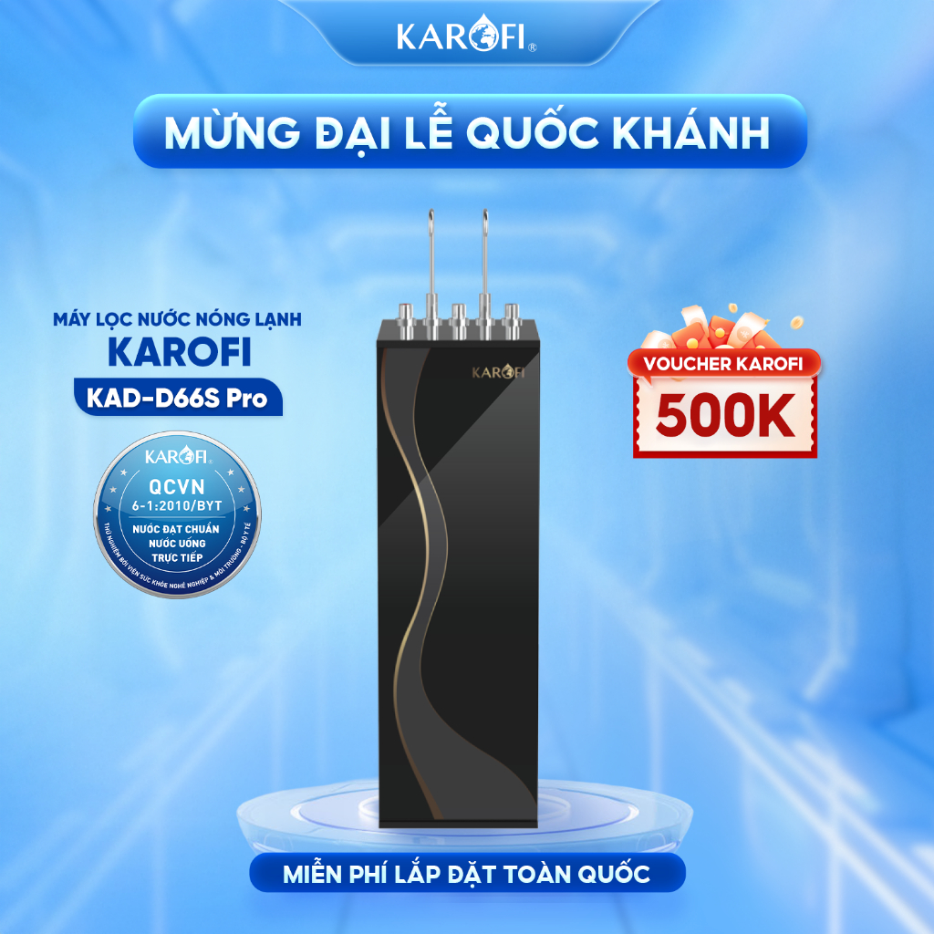 Máy lọc nước nóng lạnh RO Mỹ 11 lõi Karofi KAD-D66S Pro - Bổ sung lõi Hydro ion Kiềm - Lắp đặt miễn phí toàn quốc