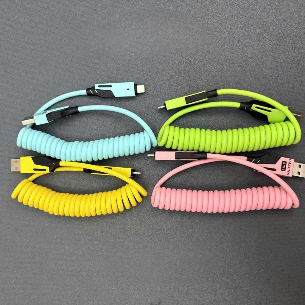 Dây Sạc Lò Xo 4IN1 Tiện Lợi - Đa Năng, Thiết Kế LÒ XO Kéo Dài 1.5M, Sạc Nhanh Chuẩn PD C - L 27W,C-C 65W, Copy Dữ Liệu | BigBuy360 - bigbuy360.vn