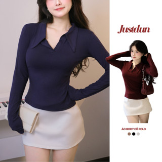 Áo Thun Ôm Body Dài Tay Polo Cổ Sơ Mi Cotton Lông Mịn Justdun B60