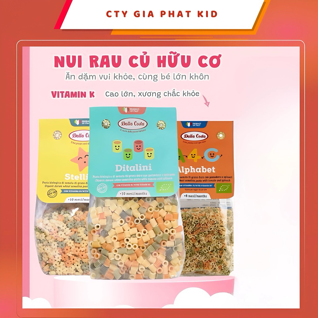 Nui Rau Củ Baby Pasta Dalla Costa Cho Bé – Nui Ý Hình Thú Ăn Dặm Từ 8 Tháng, Giàu Dinh Dưỡng