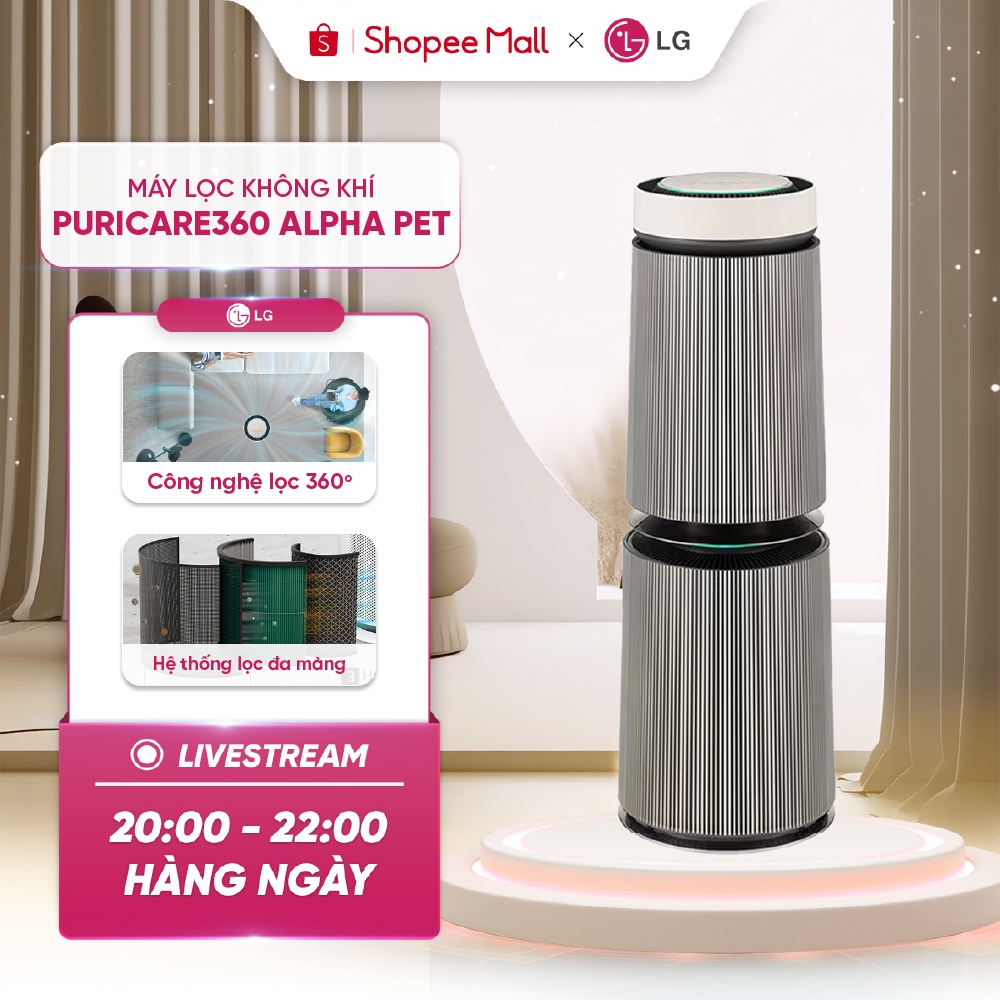  Máy lọc không khí LG PuriCare 360 Alpha PET AS10GDBY0.ABAE công nghệ UVNano và ion âm diệt khuẩn chống dị ứng 