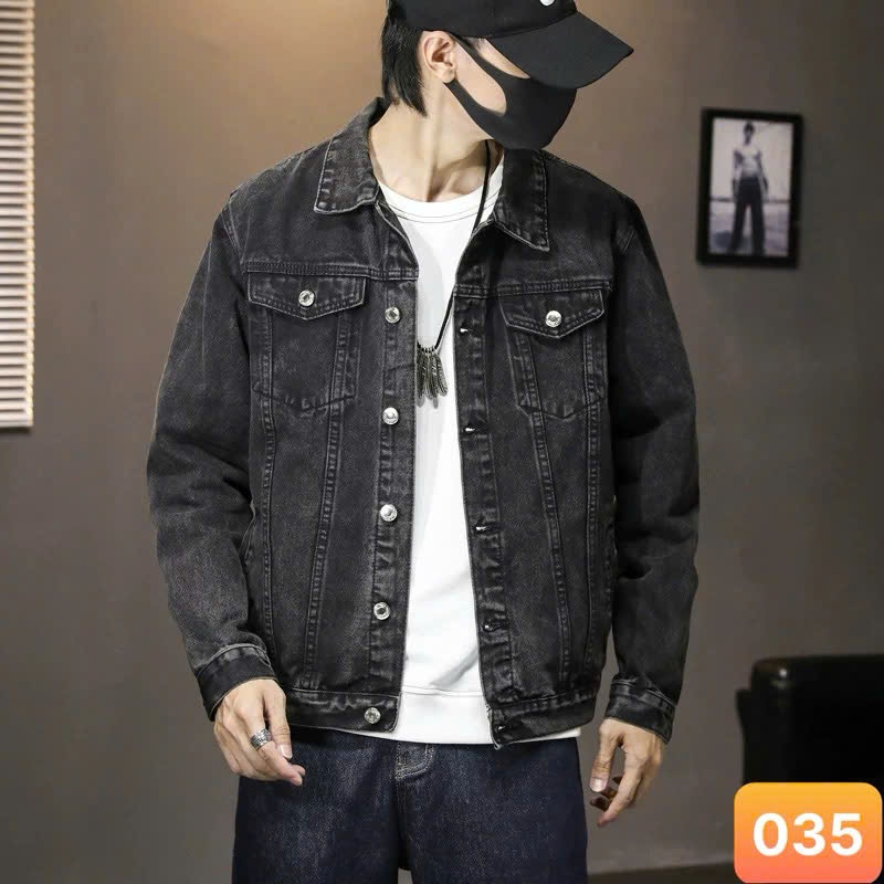 Áo khoác jean nam màu xám đậm không rách chất bò cao cấp co dãn 4 chiều, áo khoác rin nam đẹp HAVADO
