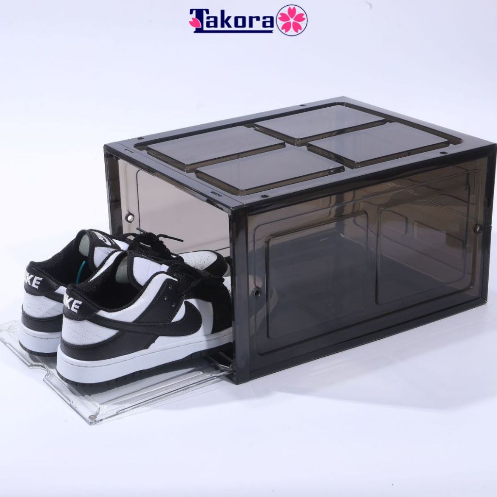 Hộp đựng giày nhựa cứng cửa trong suốt cửa nam châm size lớn nắp kính mica, Shoe box lắp ráp tiện lợ