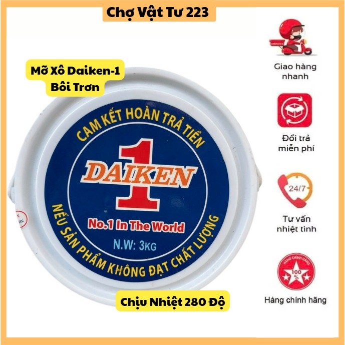 🎁Mỡ Daiken HP 1, xô 3kg - Chịu nhiệt 280 độ, dùng cho xe tải, cơ giới, hệ thống máy công nghiệp