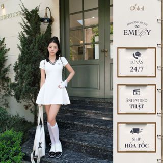 Váy Đầm Nữ Thời Trang Thiết Kế SOLEIL Dáng Tennis Cổ Viền Đen Trắng, Ôm Eo Tôn Dáng, Chân Váy Xếp Ly - RUMI DRESS VD148
