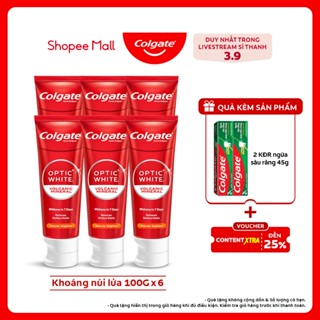 [Sĩ Thanh x Colgate] Bộ 6 Kem Đánh Răng Colgate trắng răng Optic White khoáng núi lửa Hàn Quốc 100g