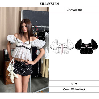 Áo chấm bi tay phồng cột nơ kèm mút ngực NOPEARI - KILL SYSTEM