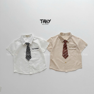 TB33 Áo sơ mi cộc tay phối cà vạt kẻ Taby Kids, chất liệu thô hàn mềm thoáng mát cho bé trai bé gái 8-23kg