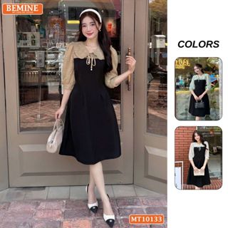 Đầm thiết kế BEMINE cổ V phối ren thêu hoa tay lửng dáng chữ A phù hợp đi làm, đi chơI-MT10133