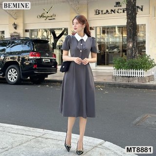 Đầm thiết kế cổ sen đính nơ tay ngắn dáng xoè BEMINE MT8881