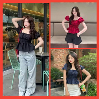  Áo kiểu tay bồng cột nơ chất linen Áo babydoll tiểu thư bo chun thân xinh xắn ALASAVA_Store 