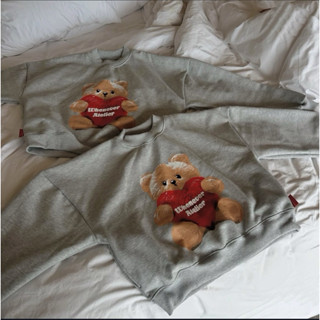  Áo Sweater “WHENEVER” BEAR PREMIUM Hai Màu Xám   Đen  tặng túi vải Whenever chinh hang  