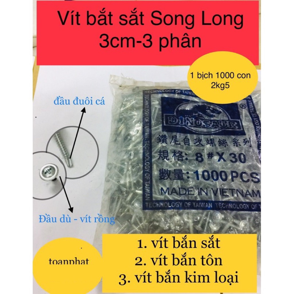 Vít bắn sắt đuôi cá đầu dù Song Long 3cm-3 phân