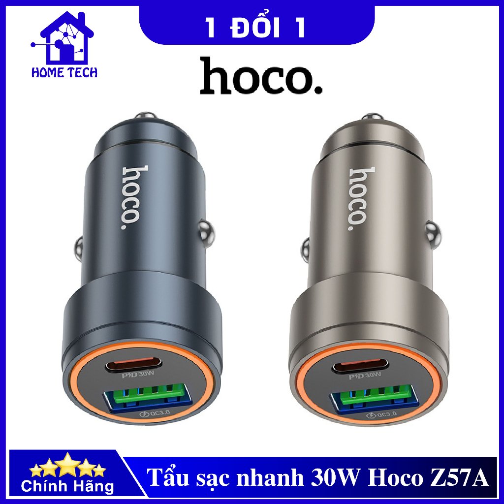 Tẩu sạc nhanh ô tô Hoco Z57A 30W sạc siêu nhanh PD 30W + QC 3.0 18W - Chính hãng