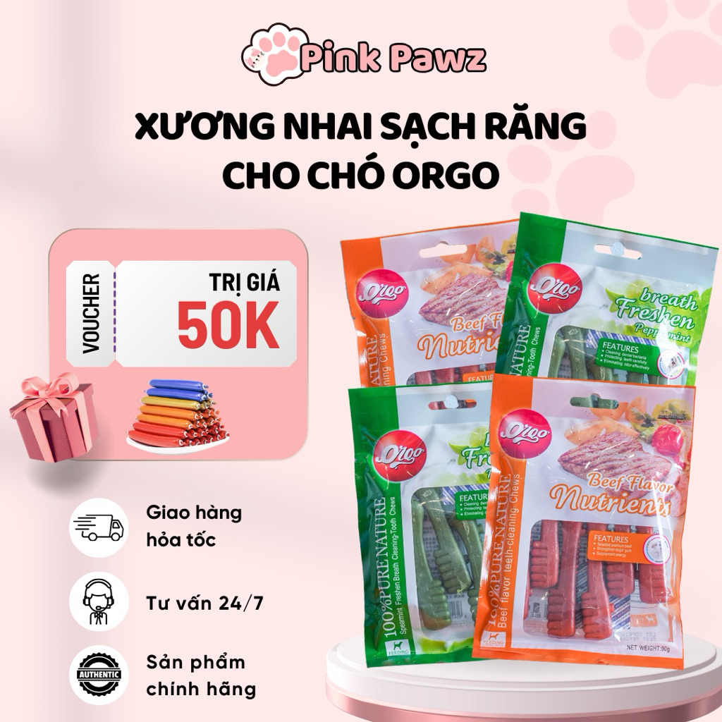 Xương Gặm Orgo Cho Chó – Sạch Răng, Khử Mùi & Bổ Sung Canxi – Pink Pawz