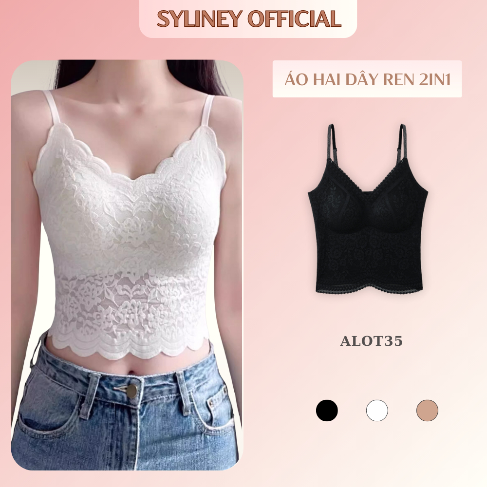 Áo Bra Hai Dây Ren SYLINEY, Chất Liệu Su Lạnh Phối Ren Mềm Mại, Quyến Rũ ALOT35